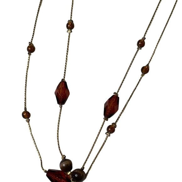 Icing Choker Necklace Brown Stone Pendant Beaded Gold Chain Jewelry u - Picture 7 of 7